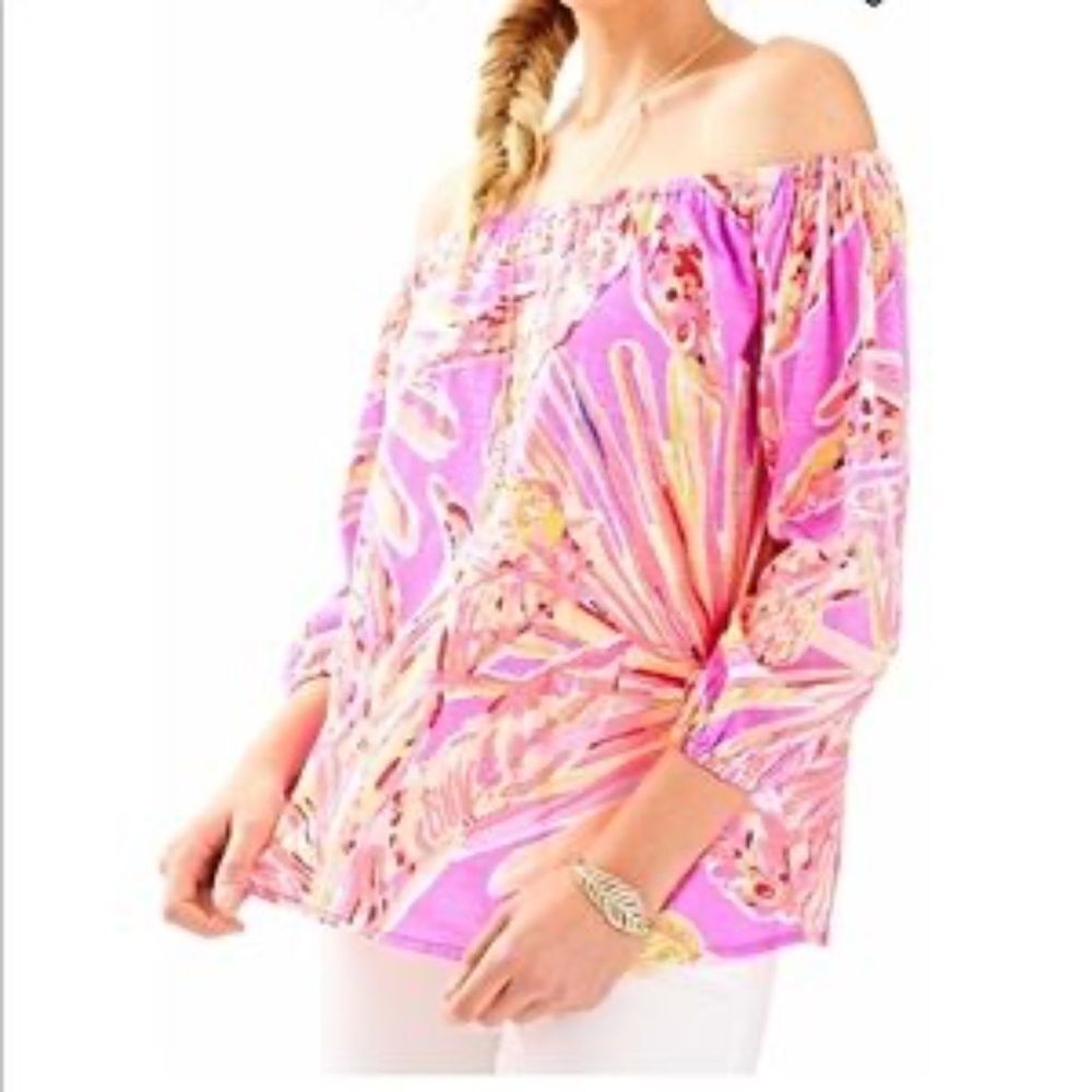 Lilly Pulitzer Enna Knit Off Shoulder Top Shirt In Sunseekers Pink Size XXS